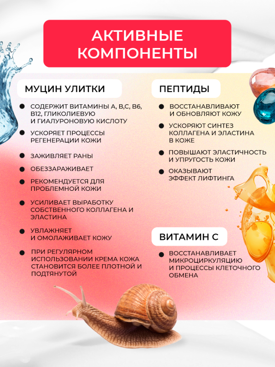 Антивозрастной крем для лица с пептидом и муцином черной улитки 3D Insta Lazer 250 мл в Ижевске